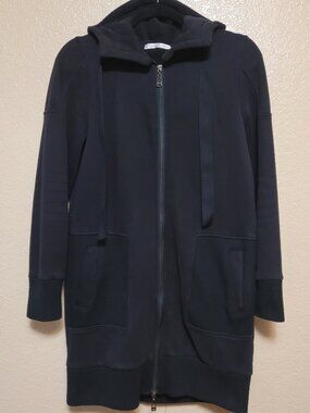 Lowrys Farm Black Hooded Zip-Front Long Hoodie Size OS